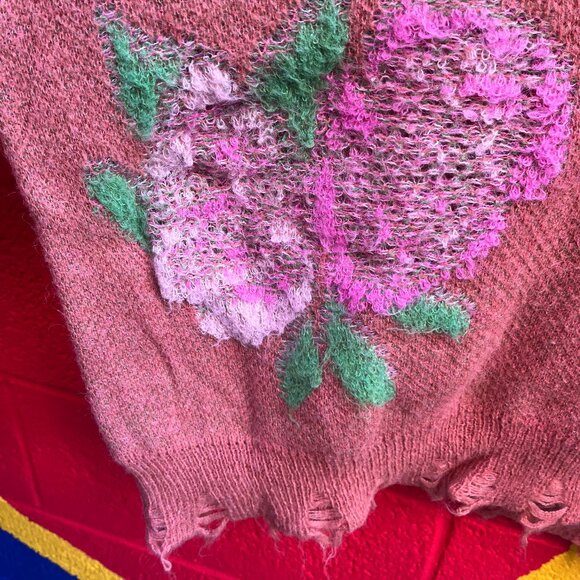 Anthropologie Rose Drop-Shoulder V-Neck Sweater, SIZE L - Picture 3 of 8